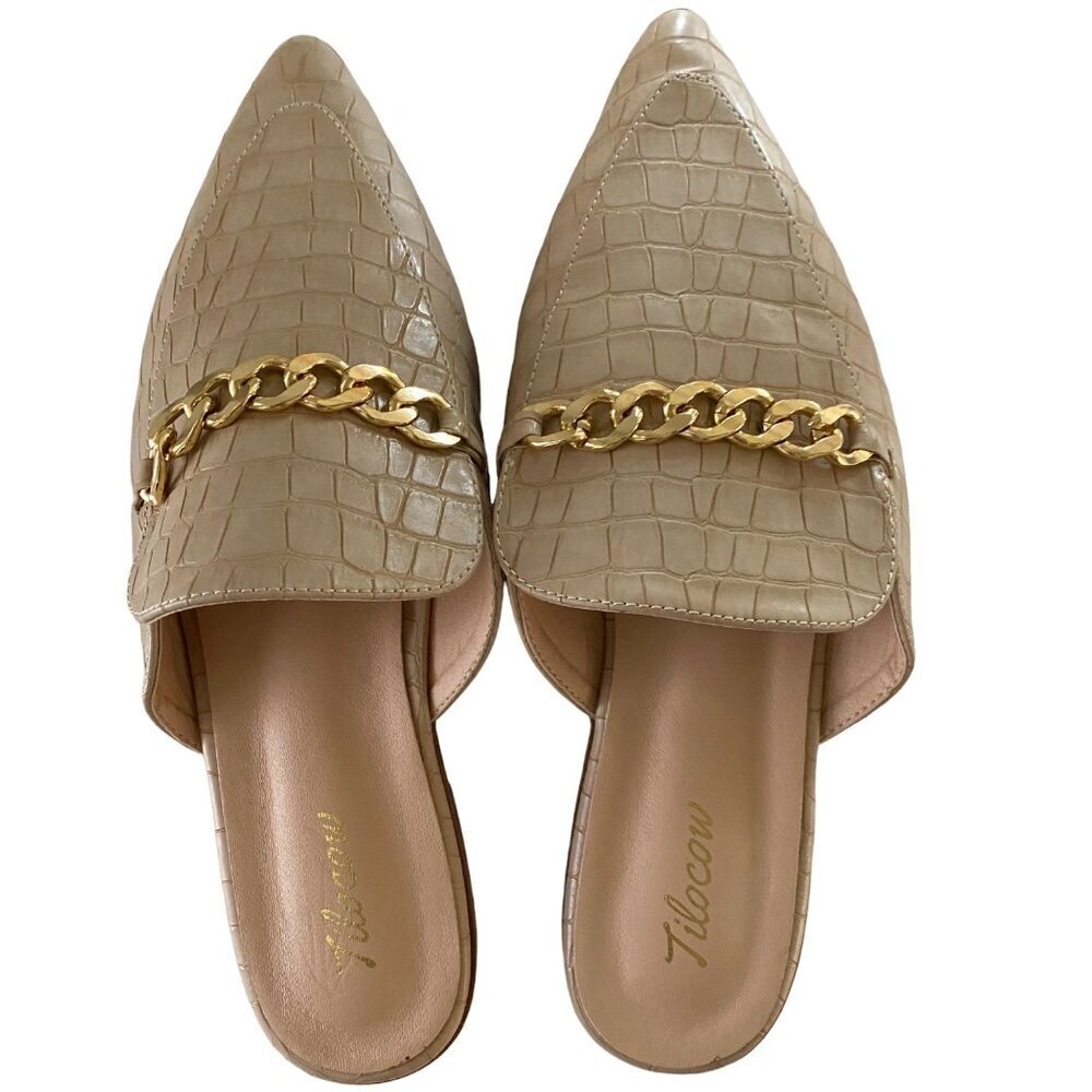 Tilocow Chain Backless Flat Mules Comfortable Slides Women's Size 9